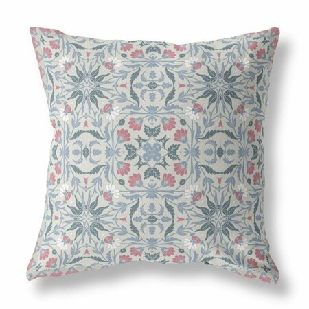 PALACEDESIGNS 16 in. Paisley Indoor & Outdoor Throw Pillow Gray Green & Pink PA3107035